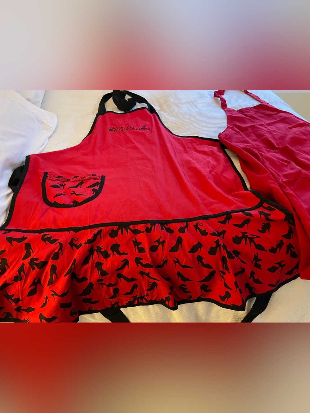 Melissa Anne Design Red Apron with Black Shoe Print